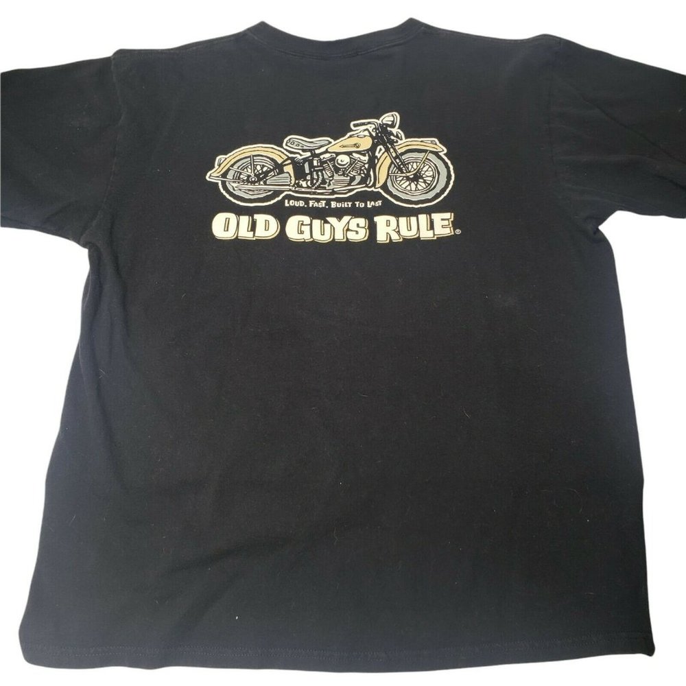 Vintage Old Guys Rules Shirt Mens Large Black Short Sleeve Graphic Motorcycle